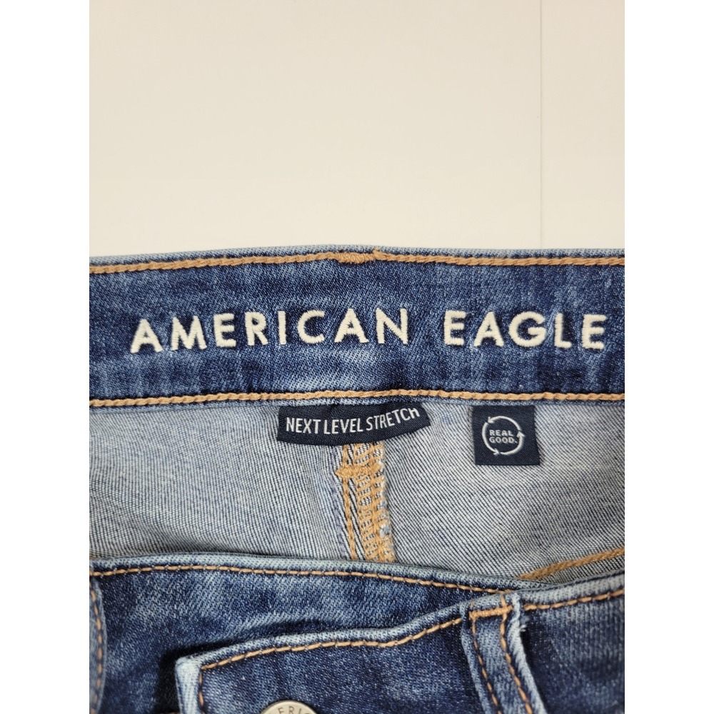 American Eagle High-Rise Shortie Women 2 Blue Excellent Denim Stretch Shorts - Picture 6 of 9